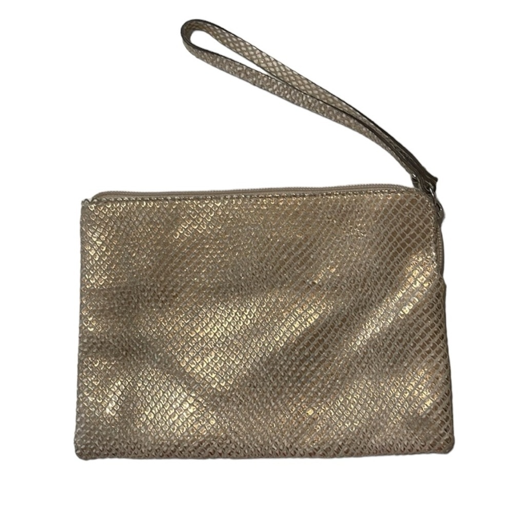 Valentina Wristlet Made In Italy Gold & Tan Snakeskin Print Italia…